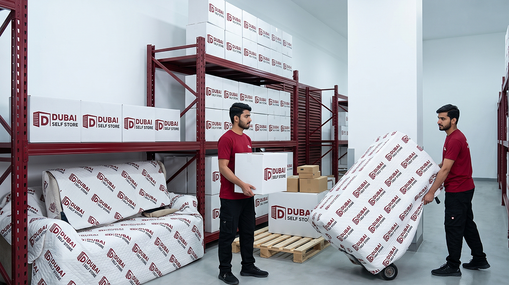 Storage facility with furniture under protective covers